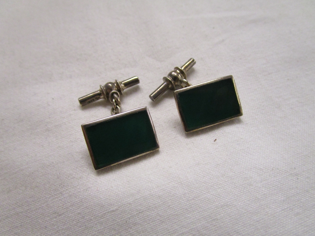 Pair of silver stone set cufflinks