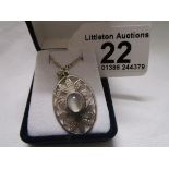 Moonstone set silver pendant on chain