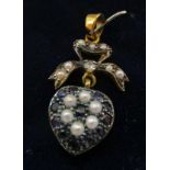 Victorian style diamond, sapphire & seedpearl art bow brooch