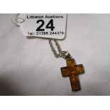 Amber set silver cross on chain