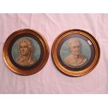 Pair of watercolours in circular frames