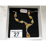 Silver amber set necklace