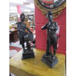 Pair of large and impressive bronze French soldiers on marble bases (H: 70cm)