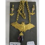 Bat necklet with matching earrings