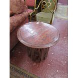 Late 19C Burmese red & black engraved lacquer octagonal top occasional table, on folding stand