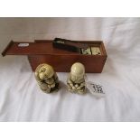 2 reproduction Netsuke's and 2 Domino sets (1 bone)