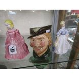 Royal Worcester figure, Royal Doulton toby jug and girl figure