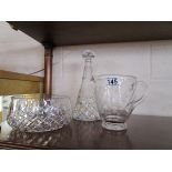 Cut glass fruitbowl, decanter and jug