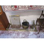 Brass fire surround, guard, coal bucket and companion set