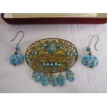 Large Egyptian Revival brooch & Elephant earrings