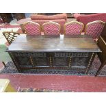 Large early oak carved coffer