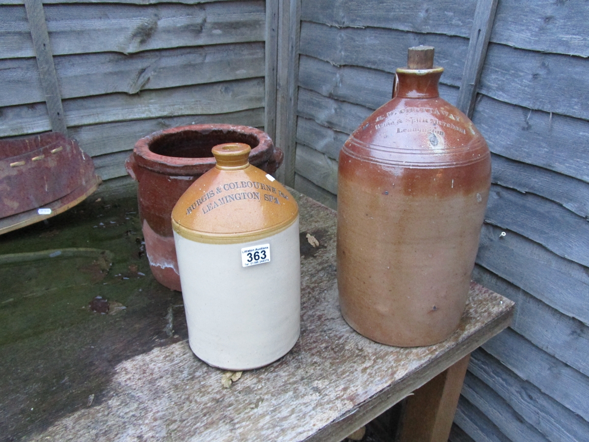 2 stoneware flagons and large pot - Leamington Spa