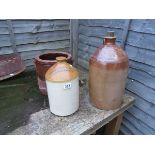 2 stoneware flagons and large pot - Leamington Spa