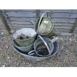 Tin bath, buckets and watering cans