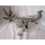 2 plated cockerels and pheasant figures