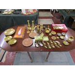 Collection of brass, copper, onyx etc - Contents of table