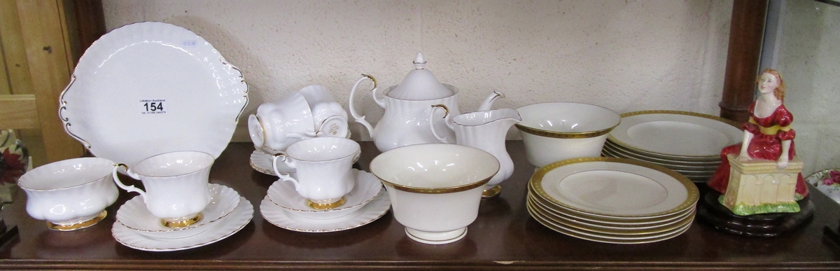 Shelf of china to include Royal Worcester, Royal Albert & a Royal Doulton figurine