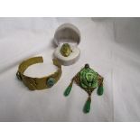 Egyptian Revival bangle, brooch & ring