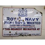 Rare Royal Navy enamelled recruiting sign - 86cm x 61cm