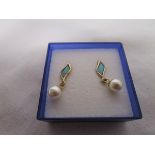 Gold pearl & enamel pair of earrings