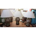5 large Oriental table lamps with shades