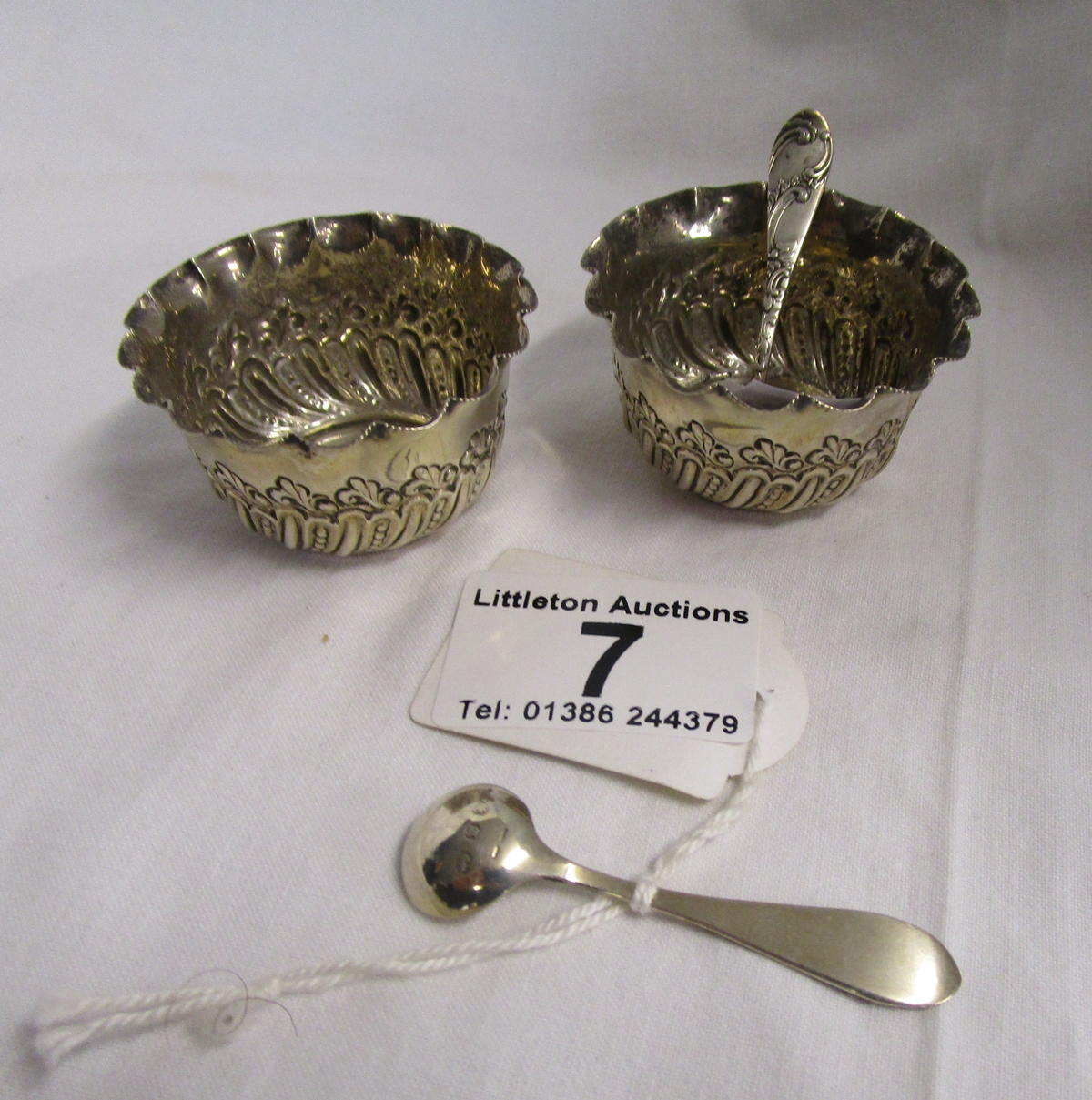 Pair of silver salts with spoons