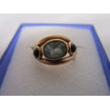 Unmarked rose gold, aquamarine and sapphire ring