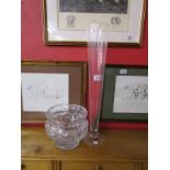 Tall glass vase & fruitbowl