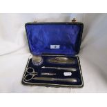 Boxed silver mounted manicure set