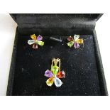 Gold stud earrings & pendant - Peridot, garnet, amethyst, topaz & citrine