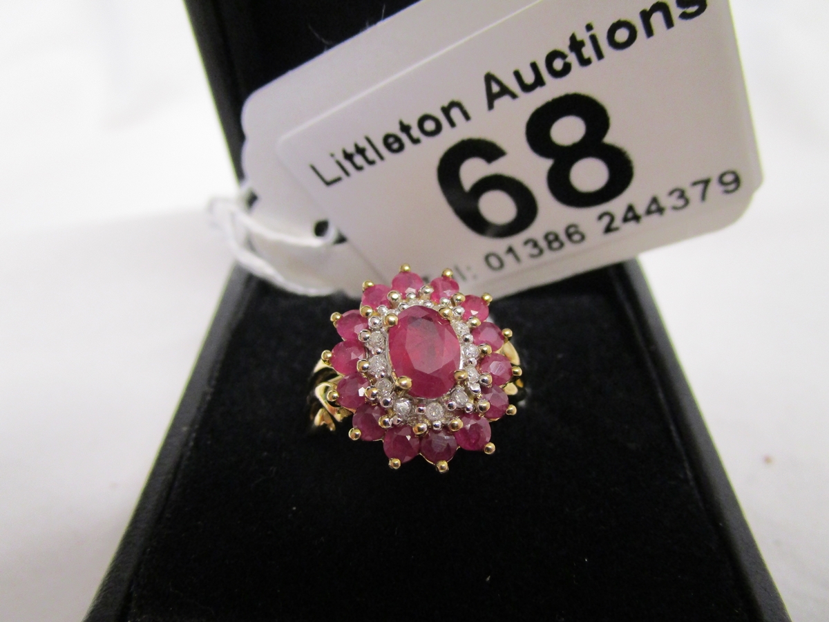 Gold ruby & diamond set cluster ring