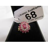 Gold ruby & diamond set cluster ring