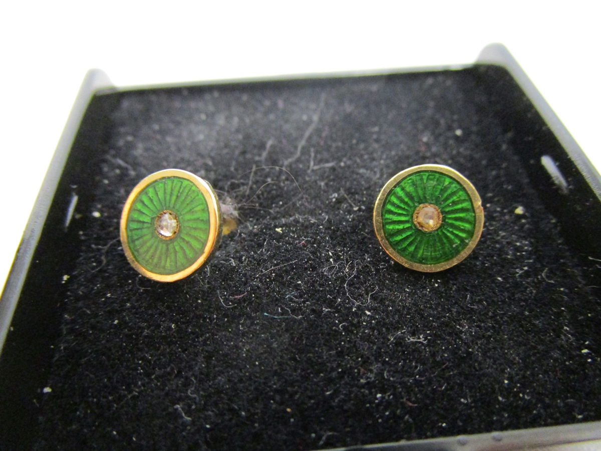 Gold enamel diamond studs