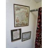 3 framed maps - Worcestershire, Warwickshire & Norfolk
