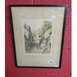 Signed etching - Street scene