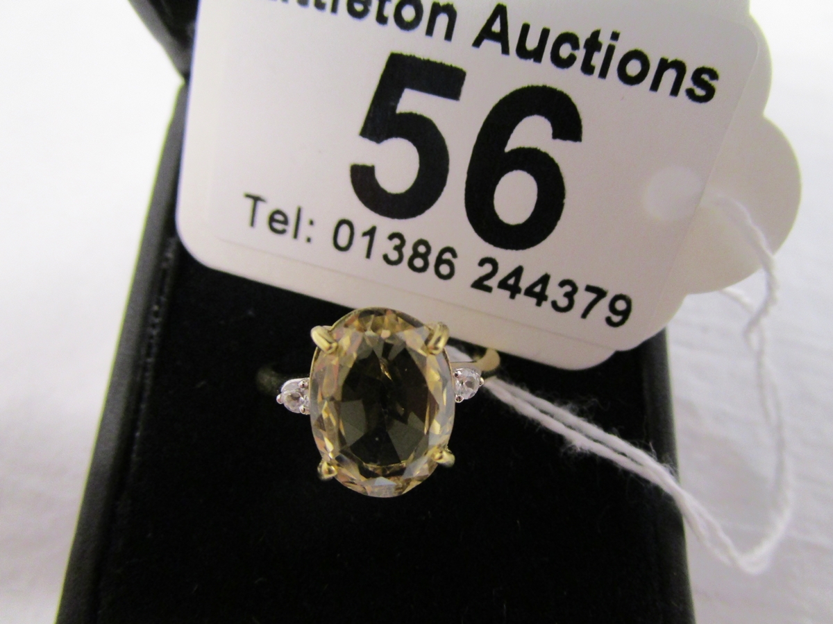 Gold citrine and diamond set ring