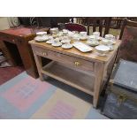 Early pine scullary table with drawer and lower tier