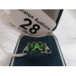 White gold green garnet & diamond set ring