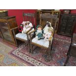 Pair of oak barley-twist armchairs