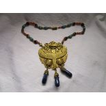 Egyptian revival necklace with lapis lazuli & coral