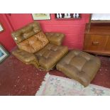 Retro leather easy chair and leg rest