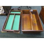 Treen tray and 2 cutlery boxes