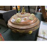 Copper and brass Chinese stone set pot with cover