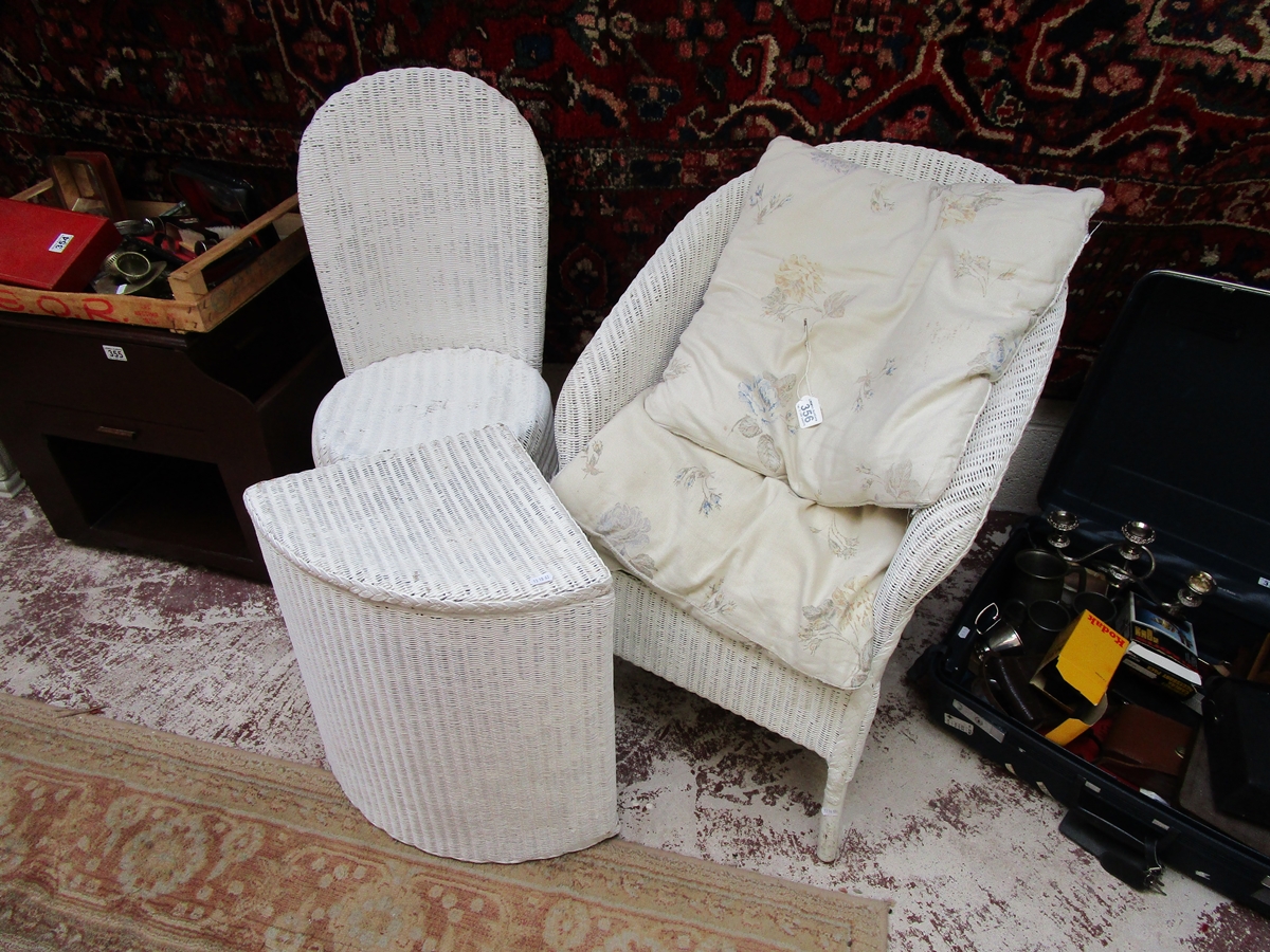 2 Lloyd Loom style chairs and laundry basket