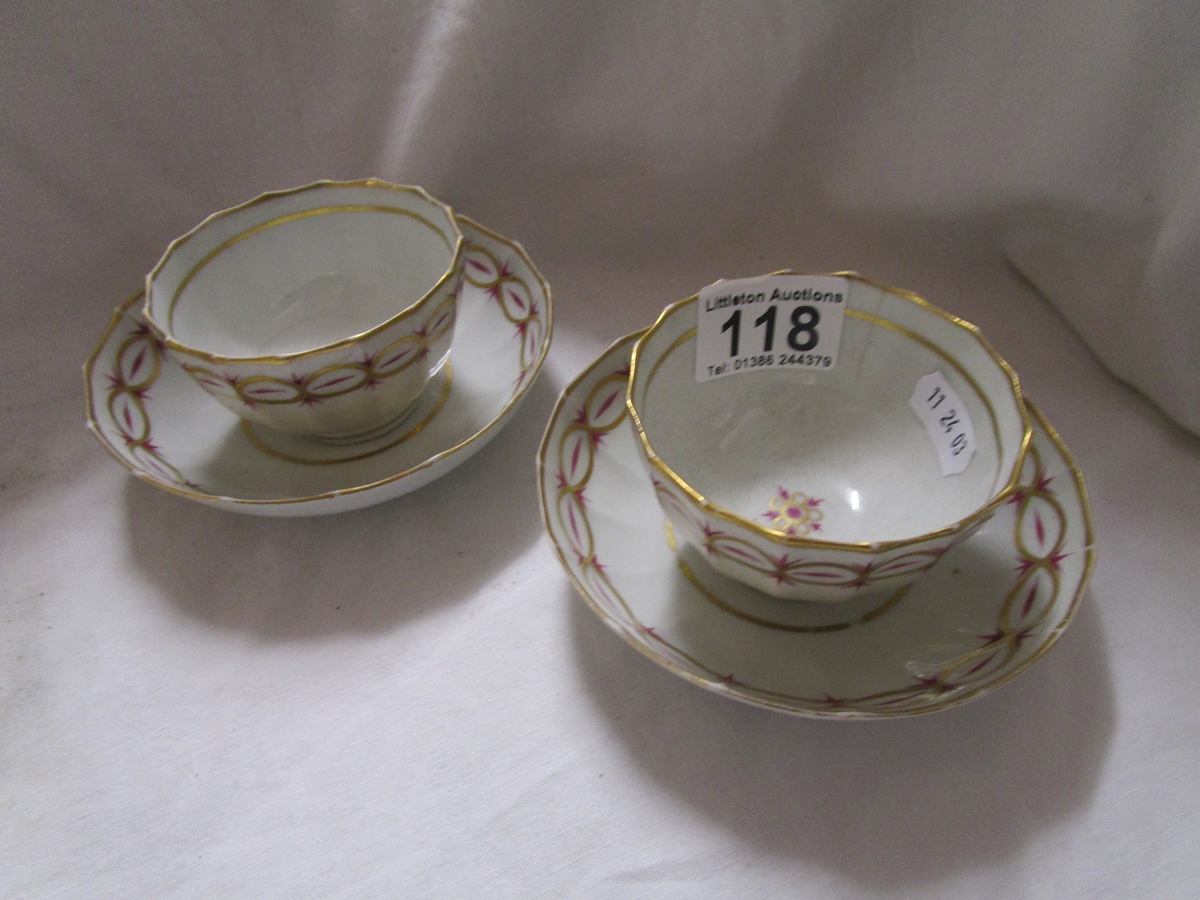 Pair of early tea bowls & saucers, possibly Royal Worcester