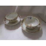 Pair of early tea bowls & saucers, possibly Royal Worcester