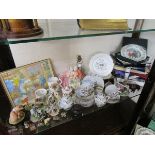 Shelf of collectables to include Oriental china, L/E plates etc