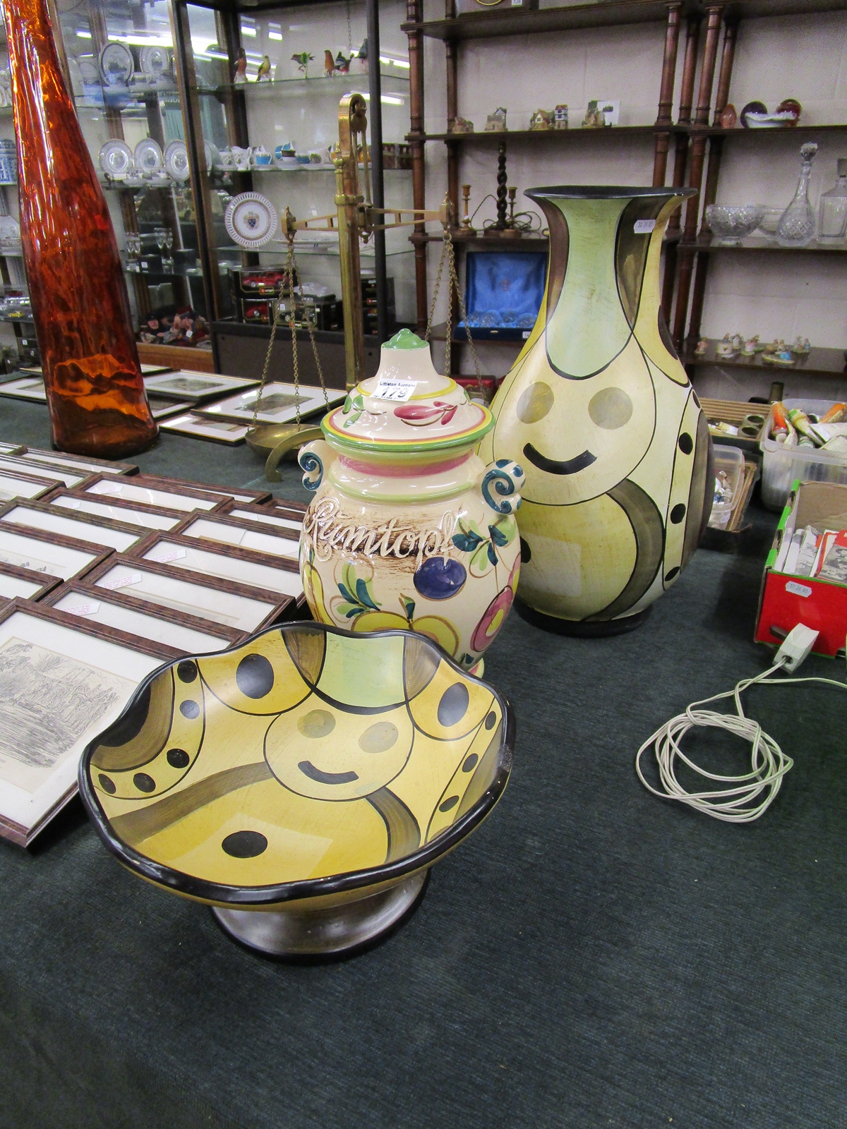 Hand painted bowl & vase plus Rumtopf jar