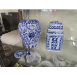 2 blue & white Oriental ginger jars - 1 A/F