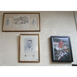 3 signed sporting prints